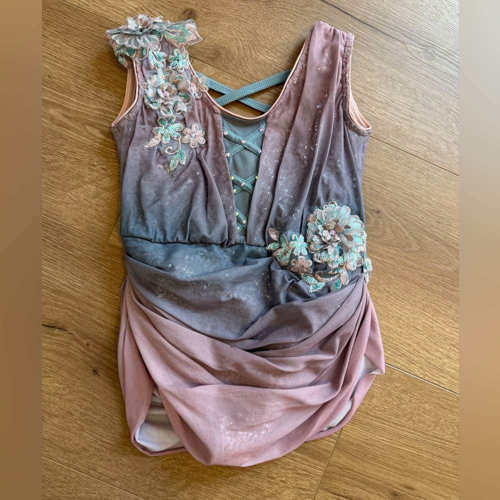 Luna 10th House Embellished Kids Dance Costume - Pale Pink/Blue